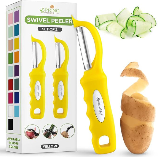Spring Chef Swivel Potato Peeler with Soft Grip Handle, Set of 2, Yellow | Premium Vegetable Peeler w/ Sharp Stainless Steel Blades, Multifunctional Food Peeler for Apple, Carrot, Cucumber, Fruit by SpringChef
