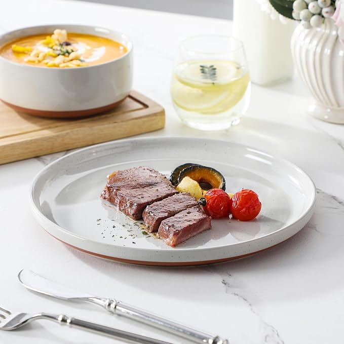 MALACASA Plates and Bowls Sets, 12 Pieces Modern Stoneware Dinnerware Set for 4 Kitchen Dinner Set Ceramic Dishware Dishes Set Microwave and Dishwasher Safe, Grey, Series TARA - Image 8
