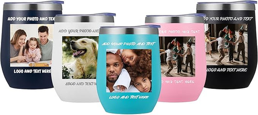 12 Pack Personalized Wine Tumbler,12oz Custom Stainless Steel Coffee Mug,Tumblers with Lids,Customizable with Picture and Names Engraving,Suitable for Woman,Men,Families and Travel