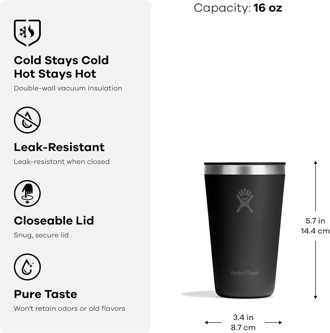 Hydro Flask All Around Tumbler Press-In Lid, Insulated Travel Mug, Stainless Steel Coffee Cup 16 Oz Cloud Pink - Image 3