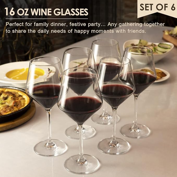 coccot Wine Glasses,White Red Wine Glasses Set of 6,Lead-Free Premium Crystal Clear Glass,Hand Blown Italian Style Burgundy Long Stem Wine Glasses,Great Gift Packaging(16oz,6pack) - Image 4