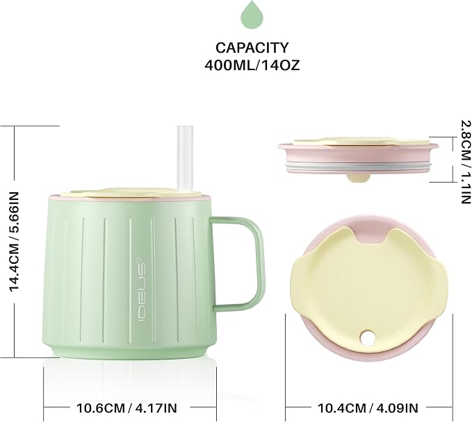 Ideus 14 oz Insulated Coffee Mug with Handle and Lid, Double Wall Stainless Steel Vacuum Thermal Coffee Mug, Travel Coffee Cup for Home and Office, Mint Green - Image 5
