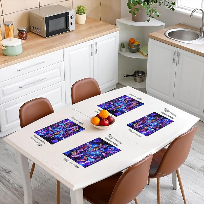 Feelyou Botanical Theme Table Place Mats 18"x12" Colorful Mushroom Placemats Set of 4 Wild Mushroom Stuff Placemat for Kitchen Dining Table Decor Indoor Outdoor Butterfly Decor Table Place Mats Cool - Image 3