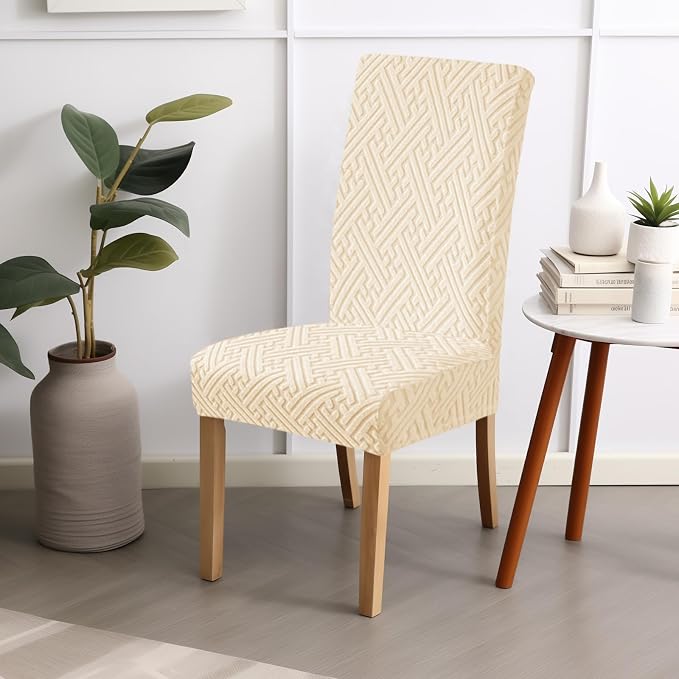 Cream White Chair Covers, Set of 6, Classic Style, Breathable, Machine Washable, For Kitchen, Hotel, Family Dining Room - Image 7