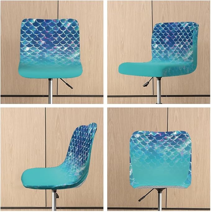 Blue Mermaid Scale Bar Stool Covers High Stool Chair Cover for Party Kitchen Club, Reusable Waterproof 2 Pcs Bar Stool Covers Decorative Covers - Image 6