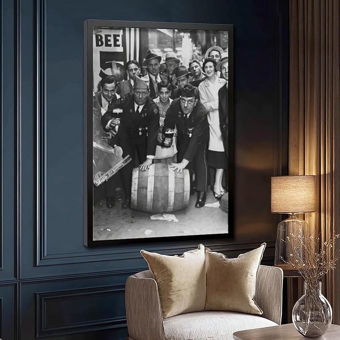 Celebrating Repeal of Prohibition, Beer Keg Poster, Speakeasy Liquor Bar, Black And White , Man Cave , Retro Wall Decor Canvas Poster Bedroom Decor Sports Landscape Office Room Decor Gift Black Frame - Image 3