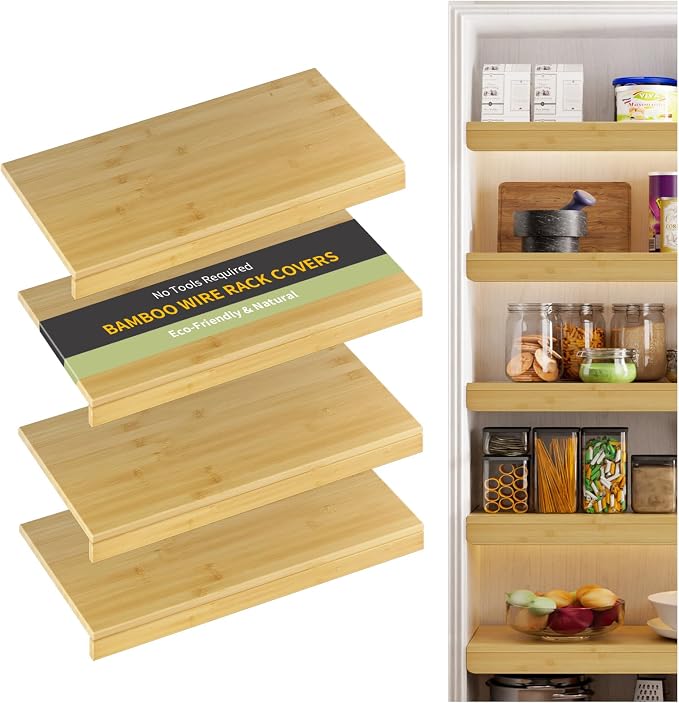 Wire Shelf Covers, Bamboo Wire Rack Covers for Pantry, Closet，Kitchen (4pcs, 32" W x 16" D, Natural) by ClimbHope