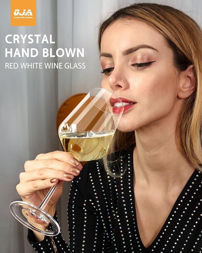 OJA Wine Glasses Set, Crystal Red Hand Blown Wine Glass, Set of 2, 15 oz | Long Stem, Thin Rim, Premium, Perfect for Red or White, Daily Use, Unique Wedding Anniversary or Birthday Gift - Image 4