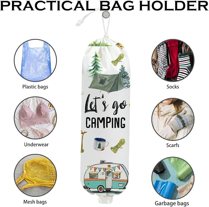 Camping Plastic Bag Holder, Wall Mount Trash Bag Holder, Tent Rv Bonfire Reusable Grocery Bags Organizer Storage Dispenser for Camp Kitchen Pantry, Camping Gifts for Women Men Camper - Image 3