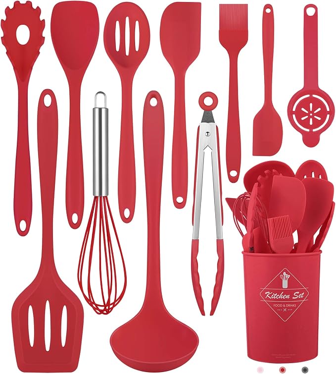 Pranski Kitchen Utensils Set-12 Pieces Silicone Cooking Utensils Set (Dishwasher Safe) 392°F Heat Resistant Spatula Set, Nonstick Cookware | Dishwasher Safe 392°F Heat Resistant Spatula Set Kitchen Utensil Set for Nonstick Cookware,Best Kitchen Tools w... by Pranski