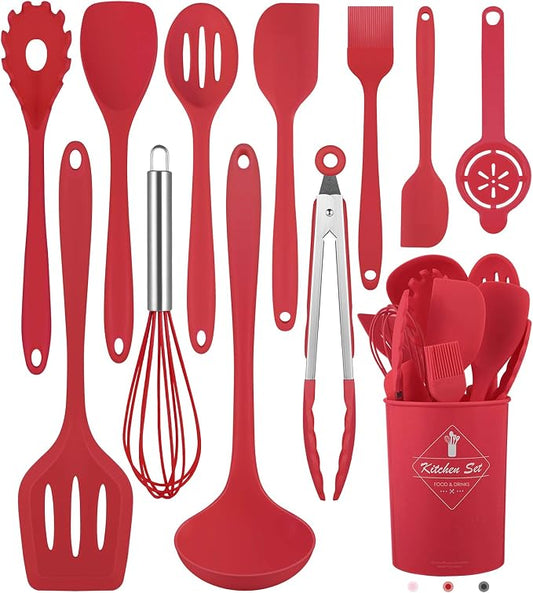 Pranski Kitchen Utensils Set-12 Pieces Silicone Cooking Utensils Set (Dishwasher Safe) 392°F Heat Resistant Spatula Set, Nonstick Cookware | Dishwasher Safe 392°F Heat Resistant Spatula Set Kitchen Utensil Set for Nonstick Cookware,Best Kitchen Tools w... by Pranski