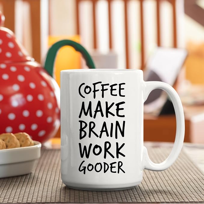 Veracco Coffee Make Brain Work Gooder Mug Funny Coffee Lover Gift Humorous Idea Family Friends Birthday Presents Sarcastic Office Berserk Tea Cup Caffeine Addict Brain Booster Gooder Vibes - Image 8