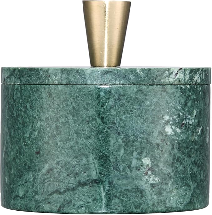 Queenza Green Marble Salt Cellar with Lid & Brass Knob - Natural Marble Spice Container for Kitchen Countertop, Gourmet Salt Holder, Small Decorative Storage Box, Gift for Home Chef by Queenza