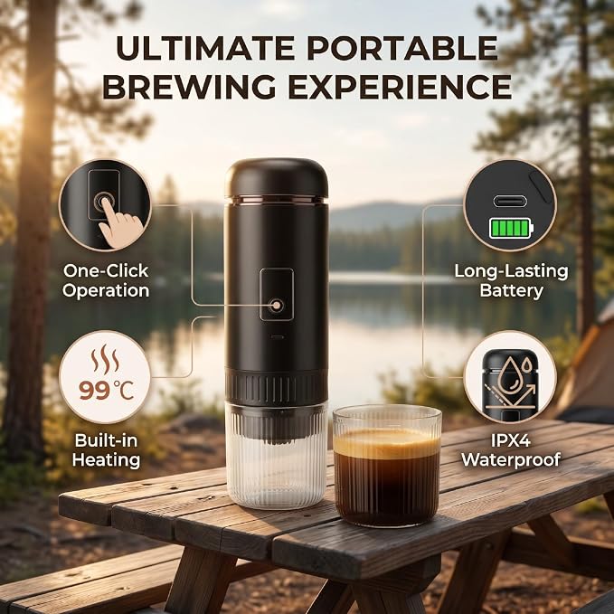 Portable Coffee Machine, 7800mAh Self Heating Maker | with Single Touch Operation, 200ML for Travel Camping Office - Image 3