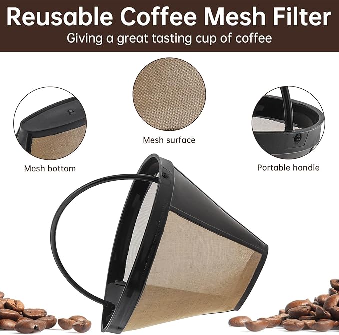 Reusable Coffee Filter, Cone Pour Over Coffee Filter, V60 Conical Hand Brewed Coffee Filter Set, Coffee Permanent Filter Cup, Paperless Coffee Dripper for Cuisinart Coffee Maker Filter and Brewer