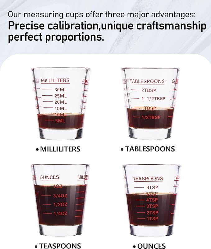 Shot Glasses Measuring Cup Set 4PACK Espresso Shot Glasses Liquid Heavy Glass 26-Incremental Measurement 1 OZ, 2 TBS, 6 TSP, 30 ML Kitchen Tools (Black)