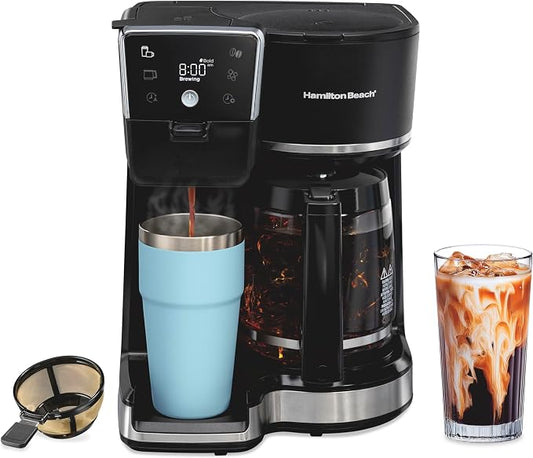 Hamilton Beach 2-Way Drip Coffee Maker & Single Serve Coffee Machine | Hot & Iced Coffee Maker| 12 Cup Glass Carafe| AquaFlow Showerhead | Auto Pause & Pour | Black |47500J by HamiltonBeach
