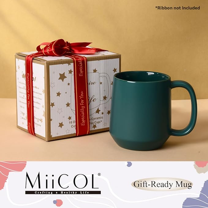 Miicol Ceramic Coffee Mug, 16 oz Large Coffee Cup, Tea Mug with Handle, Flat Bottom Mug for Men, Women, Office, Microwave and Dishwasher Safe, Multi-Color, Turquoise - Image 9