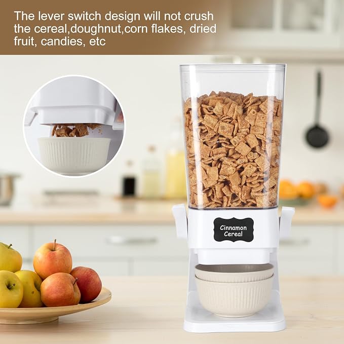 Cereal Dispenser Countertop with Cereal Bowls,16 Labels & Pen, Cereal Containers Storage, Candy Dispenser, Dry Food Dispenser For Pantry - Not Easy to Crush Food (White, 2 Pack) - Image 5