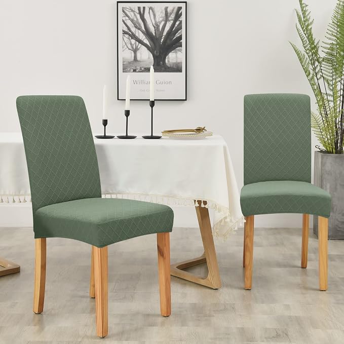 FORCHEER Chair Covers for Dining Chairs Set of 4,Jacquard Green Stretch Dining Room Chair Cover Kitchen Parsons Chair Slipcovers (Pack of 4, Jacquard Green) - Image 4