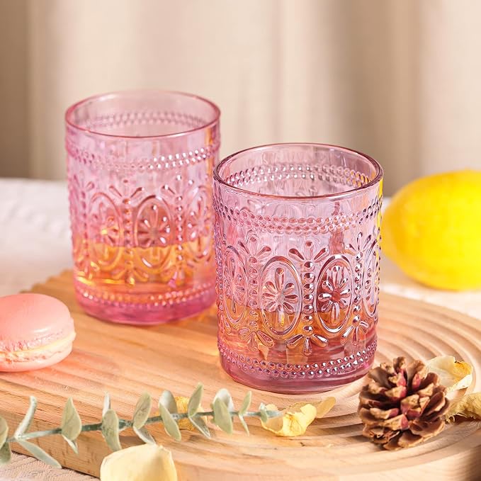 Darlion Vintage Glassware, Pink Drinking Glasses, 10oz Pink Glass Cups | Food Grade Glass, Lead-Free Glass, Durable&Sturdy, Vintage Decoration - Image 6