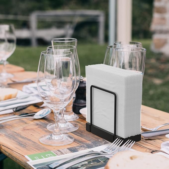 Wican Napkin Holder for Table, Bamboo Iron Standing Napkin Dispenser | Kitchen Dining Farmhouse Cocktail Picnic Bar Rustic Wood Holders, Paper Mail Bills, Suitable All Dining Room Decors, Black - Image 4