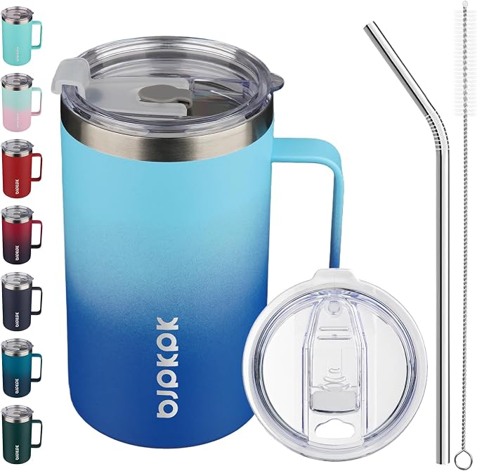 BJPKPK 25oz Insulated Coffee Mug with Handle, Stainless Steel Travel Mug | Keeps Drinks Hot & Cold, Double Wall Vacuum, 2 Lids Included, BPA-Free Coffee Tumbler for Home, Office & Travel by BJPKPK