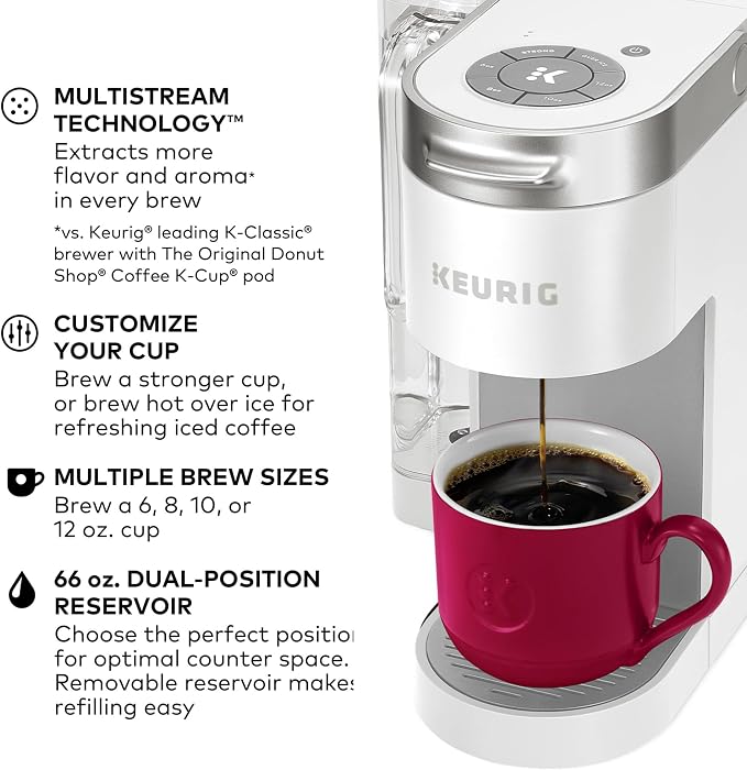 Keurig K-Supreme Single Serve K-Cup Pod Coffee Maker, MultiStream Technology, 4 Brew Sizes, 66oz Dual-Position Removable Reservoir, White | MultiStream Technology, 4 Brew Sizes, Dual-Position Removable Reservoir - Image 3