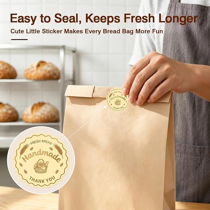 200 PCS Bread Bags for Homemade Bread, Clear Window Sourdough Bags | Bakery Paper Bags for Cookie and Snack Storage, Loaf Packaging, Sourdough Bread Bags Includes 225 Sealing Stickers - Image 6