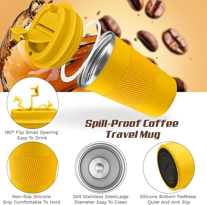 Vacuum Insulated Stainless Steel Travel Coffee Mug,Leak Proof Cup with Lid | 304 stainless steel mug with vacuum insulation, leak proof lid, silicone grip and car cup holder friendly design - Image 3