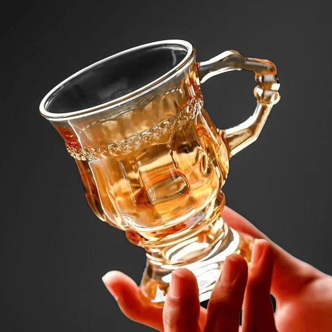 4pcs Vintage Irish Coffee Mugs, Crystal Clear Irish Coffee Glass with Handle, Footed Stem Base, Heat Resistant, Heavy Duty Cups for Hot Chocolate, Tea, Coffee, Beige