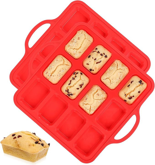 Silicone Mini Loaf Pan, 12 Cavities Metal Reinforced Frame Nonstick Food Grade for Baking Mini Bread, Brownie, Cornbread, Cheesecake and Chocolate (2 Pack)