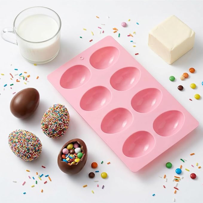 3 Pack Silicone Egg Molds 8 Cavity Easter Silicone Candy Mold 3D Egg-Shaped Silicone Baking Mold for Chocolate, Jello, Mini Cakes, DIY Desserts, Candy, Ice, Pudding, Baking (3, Pink) - Image 7