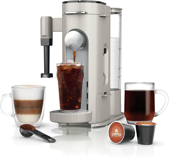 Ninja Pod and Grounds Coffee Maker, K-Cup Compatible, Stone, PB051ST | Brews, Compact Design, Built-in Milk Frother, 56 Ounces Reservoir, 6 Ounces Cup to 24 Ounces Mug Sizes by Unknown