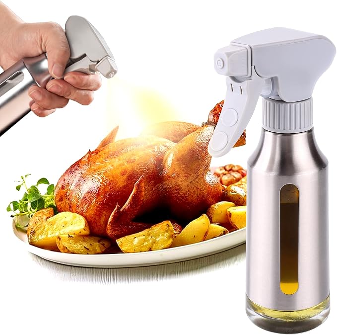 Oil Sprayer for Cooking,Stainless Steel Olive Oil Mister for Air Fryer Frosted Oil Dispenser Bottles Fat Reduction Glass Oil Spray Pot 6.35oz(180ml) Capacity by WelcometoMicyplesKitchen