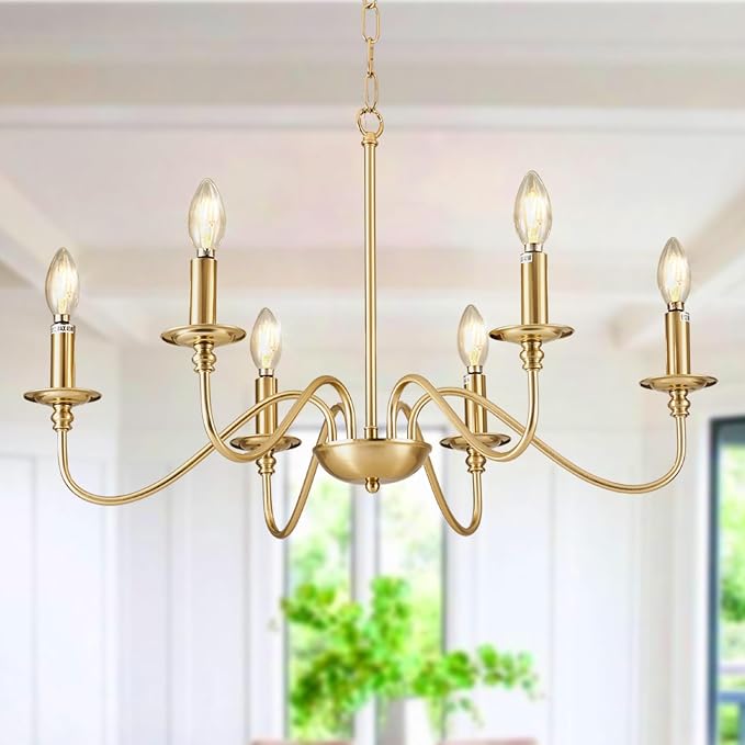 Depuley Gold Chandelier Light Fixture: 6-Light Modern Farmhouse Chandelier for Dining Room Lighting - Industrial Hanging Pendant Lights Kitchen Island - Vintage Iron Candle Chandeliers for Foyer by Depuley