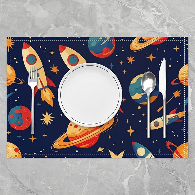 Feelyou Solar System Placemats Set of 4 12"x18" Outer Space Placemats for Dining Table Indoor Outdoor Kitchen Outer Space Table Mats Placemat Universe Planets Decor Table Place Mats Galaxy - Image 2