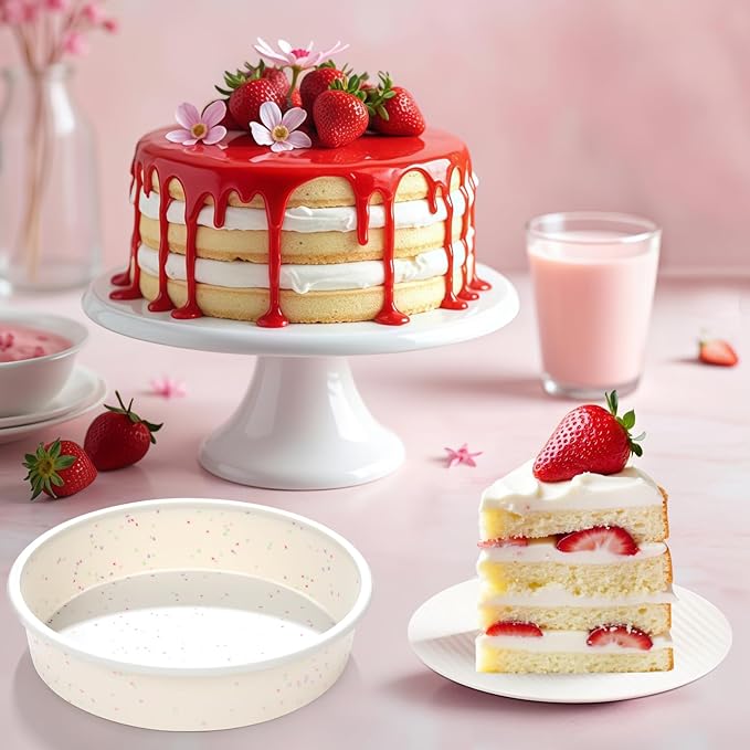 SJ 10 Inch Silicone Round Cake Pan with Metal Reinforced Frame 1Pack, Nonstick Silicone Cake Mold for Baking Suitable for Making Layers, Cheese & Chocolate Cakes
