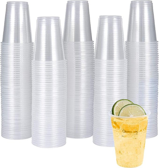 Turbo Bee 7oz Plastic Cups 300 Pack， Disposable Clear Party Cups for Home, School, Office & Events | Small Transparent Tumblers for Drinks, Samples & Commercial Use