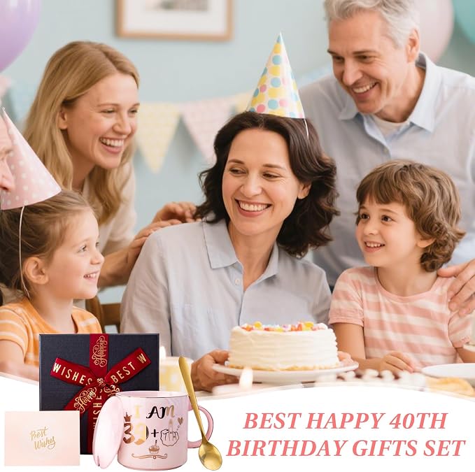Funny 40th Birthday Gifts for Women, 14oz Pink Mug with 39+1 Hand Design | Marble Ceramic Gold Print Coffee Cup, Greeting Card & Luxury Gift Box, Celebrating Her Fabulous 40th with Humor and Style - Image 7