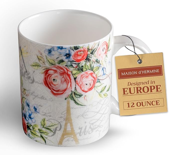 Maison d' Hermine Coffee Mug with Handles Tea Cups (12 Ounce, Pack of 1) | Fine Bone China Coffee Mugs for Hot Beverages Cappuccino Latte Home Restaurant Hotel Spring Summer -Champ De Mars - Paris by MaisondHermine