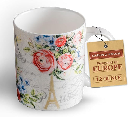 Maison d' Hermine Coffee Mug with Handles Tea Cups (12 Ounce, Pack of 1) | Fine Bone China Coffee Mugs for Hot Beverages Cappuccino Latte Home Restaurant Hotel Spring Summer -Champ De Mars - Paris by MaisondHermine