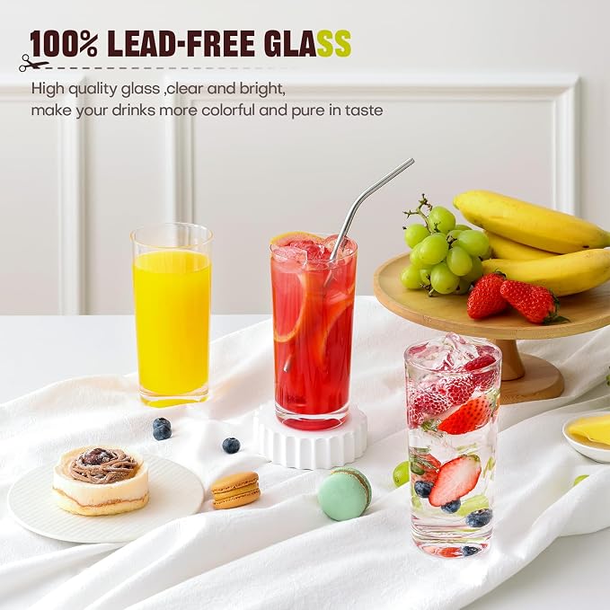 Highball Glasses Set of 8, 16oz Tall Drinking Glasses, Water Glass for Kitchen, Tom Collins Glasses, Mojito Glass Cups, Cocktail Glasses for Bar Glassware - Image 2