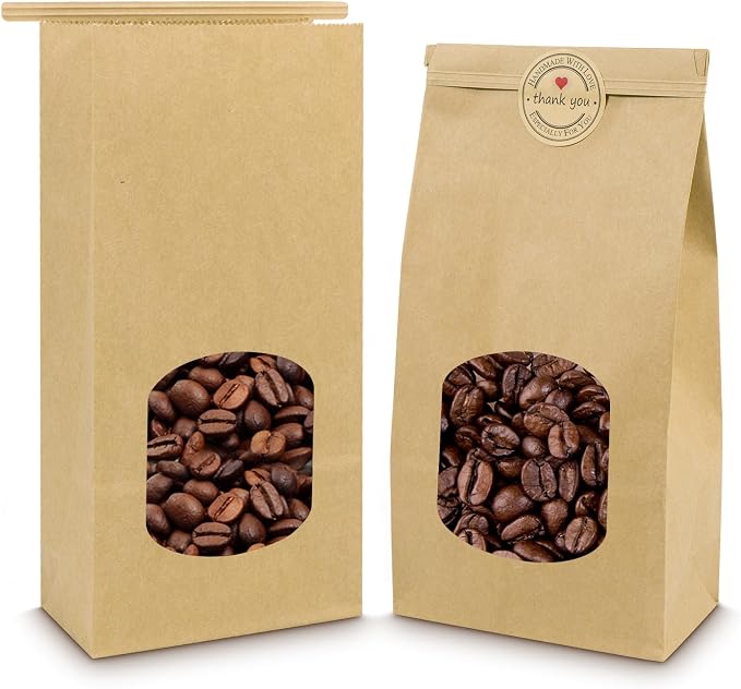 30-Piece Kraft Paper Bags with Window - 4.5 x 2.56 x 9.6 Inch, Tin Tie Tab Lock Bags for Food Storage by Cyblinia