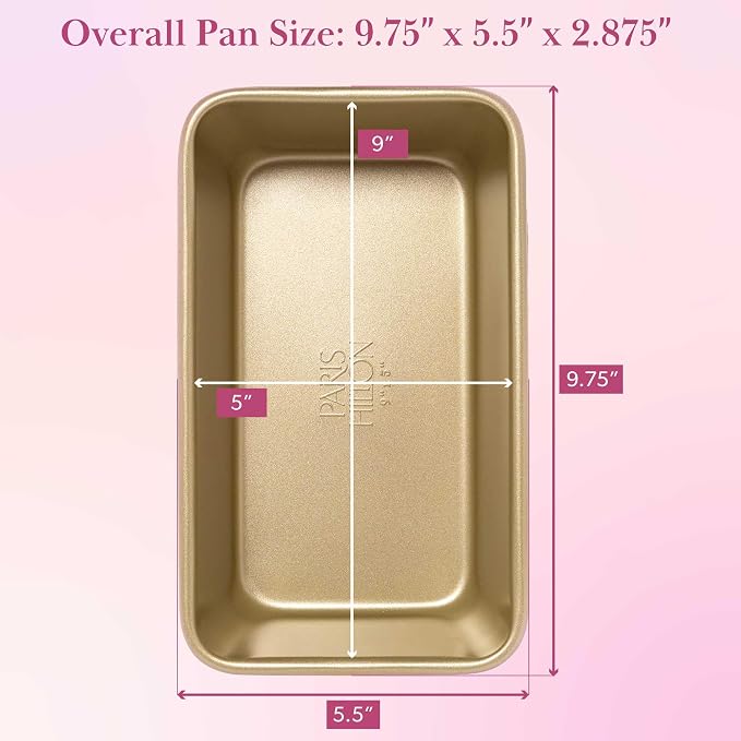 Paris Hilton Nonstick Carbon Steel Bakeware Collection, 9-Inch x 5-Inch Loaf Pan, Dishwasher Safe, Made without PFOA and PFAS, Pink Champagne Two-Tone - Image 5