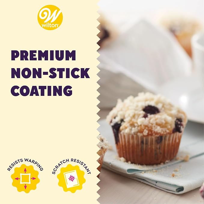 Wilton Gold Non-Stick Bakeware Muffin Pan-Baking Pan for Muffins & Cupcakes-Made Without PFAS,Dent Resistant&Dishwasher Friendly-Offers Even Heat Distribution-10.5 x 15 x 2 Inches, 12 Cup (Pack of 6) - Image 4