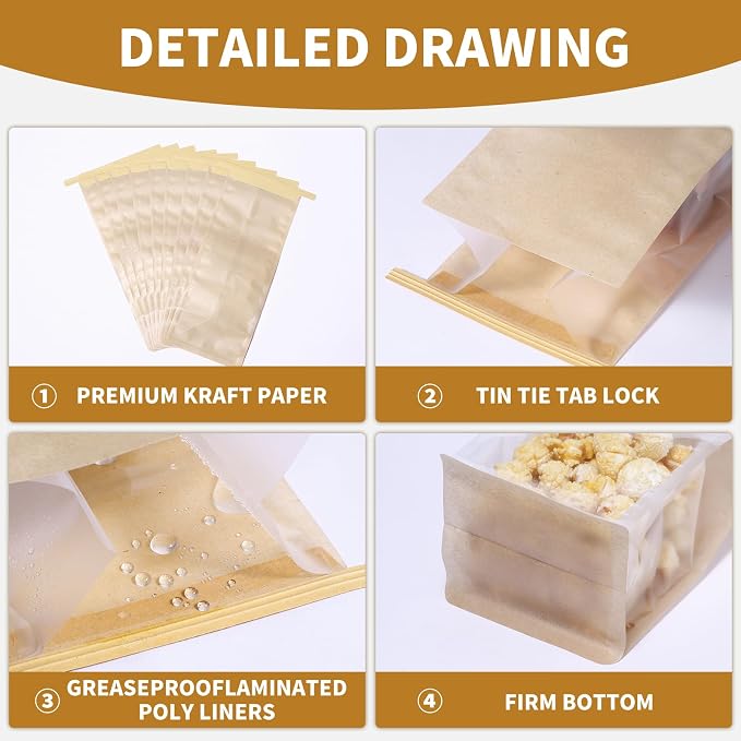 100 Pack Bread Bags with Tin Tie，Small Bakery Bags with Clear Window，Bagel Bags，Cookie Bag for Bakery, Homemade Bread，Popcorn，Cookies，Coffee Bean - Image 6