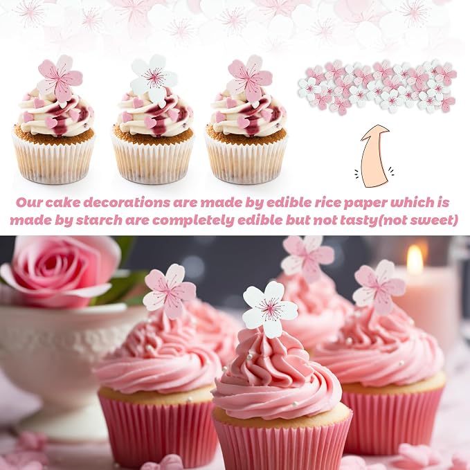 60PCs Edible Flowers Cherry Blossom Cake Decorations Cupcake Toppers | Edible Flowers, Wafer Paper Flower Cupcake Toppers for Wedding Birthday Party Decorations Supplies - Image 2