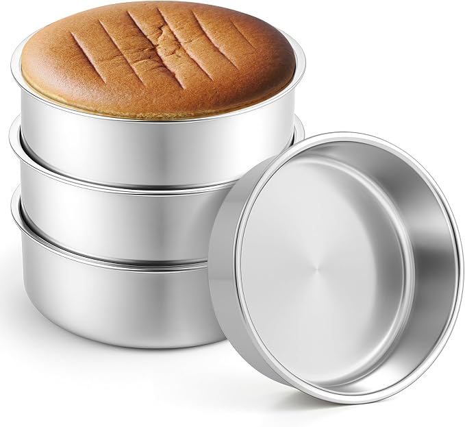 Leonyo Stainless Steel Round 8 Inch Cake Pans For Baking, 4 Pack | Smash 8x2Inch Round Cake Baking Pan Tins Set, Metal Circle Layer Tin for Birthday Wedding Party, Dishwasher Oven Safe by Leonyo