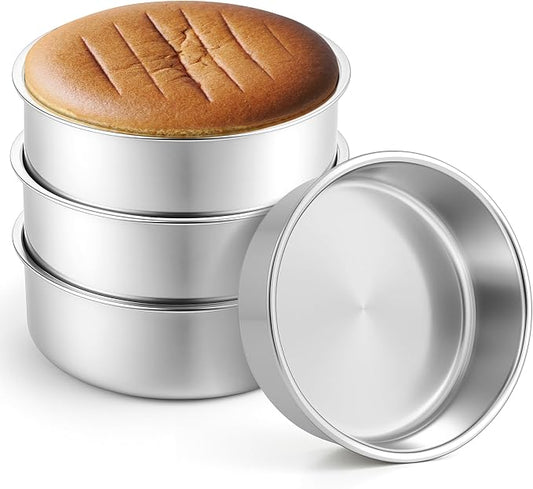 Leonyo Stainless Steel Round 8 Inch Cake Pans For Baking, 4 Pack | Smash 8x2Inch Round Cake Baking Pan Tins Set, Metal Circle Layer Tin for Birthday Wedding Party, Dishwasher Oven Safe by Leonyo